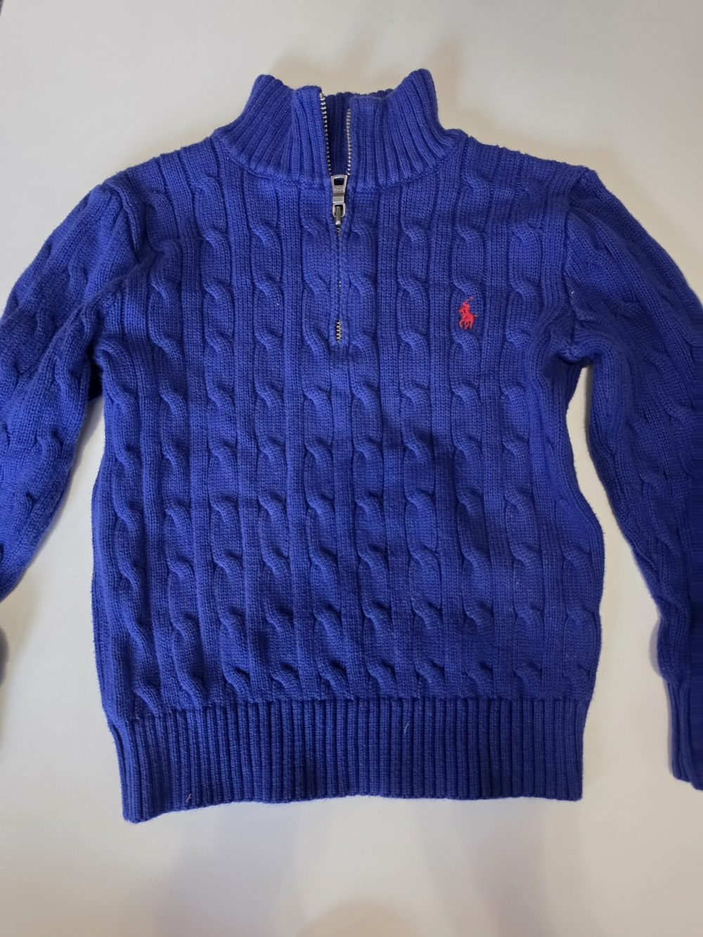 Polo by Ralph Lauren Boys 5 Cobalt Blue Cable-Knit Half-Zip Sweater